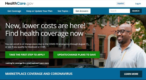 미국 정부 웹사이트의 건강보험 가입 화면. <연합뉴스>